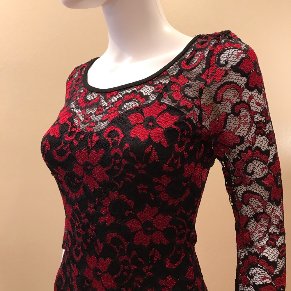 Almost Famous Lace Mini Dress Size Medium Junior Black Red Romantic Vamp Goth - Picture 11 of 15